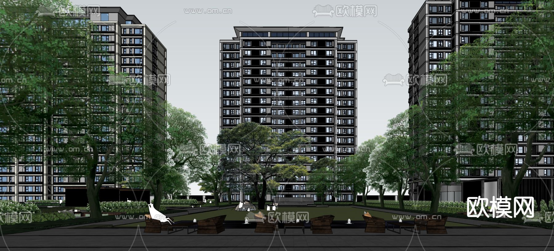 现代住宅小区外观su模型