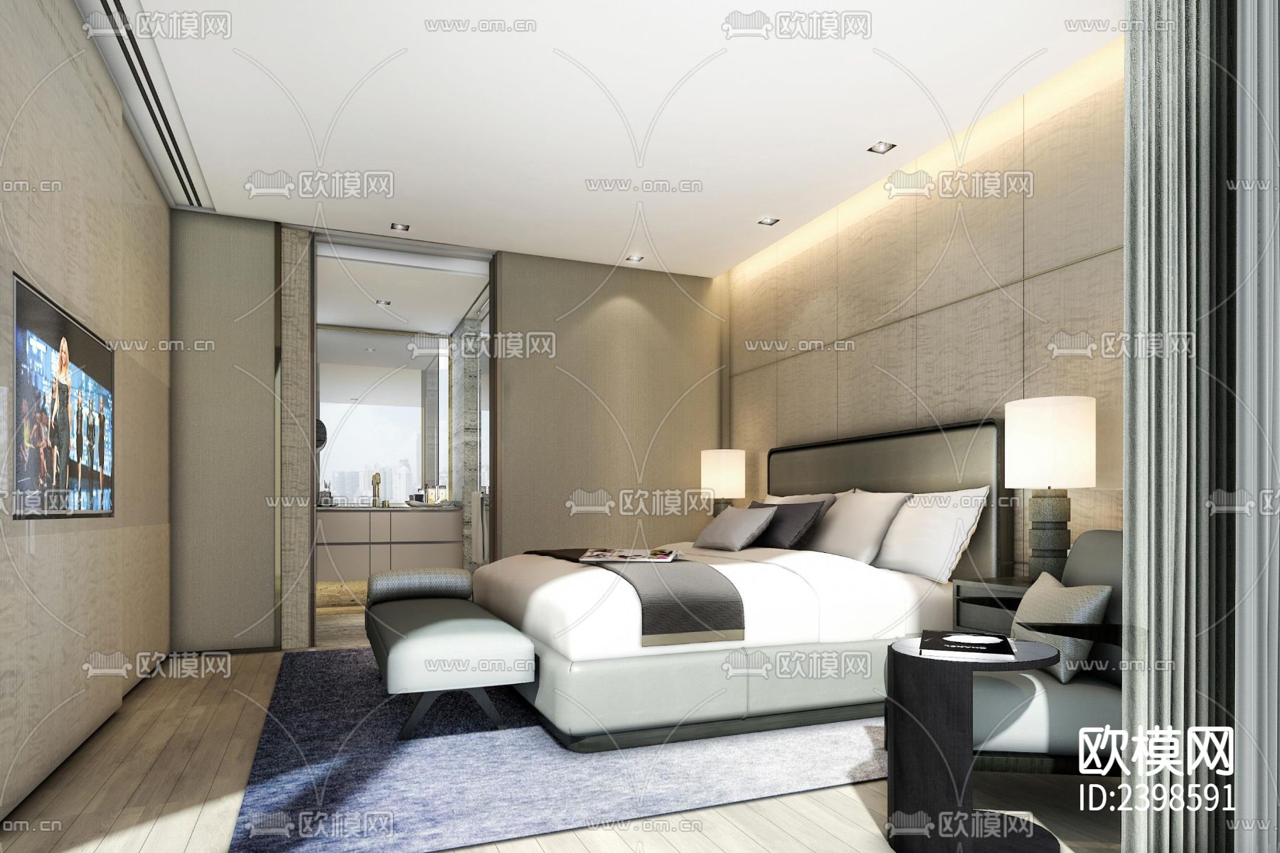 大平层豪宅样板间设计cad施工图下载（渲染图2）