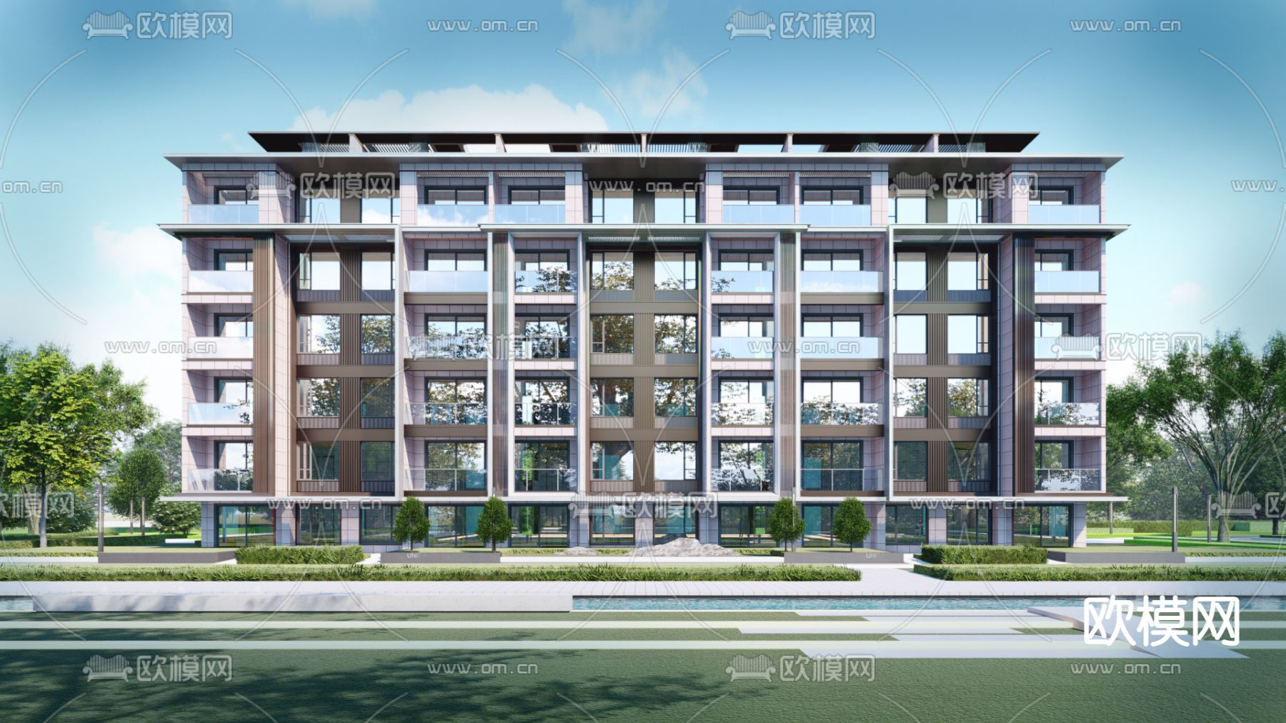 现代多层住宅楼外观su模型