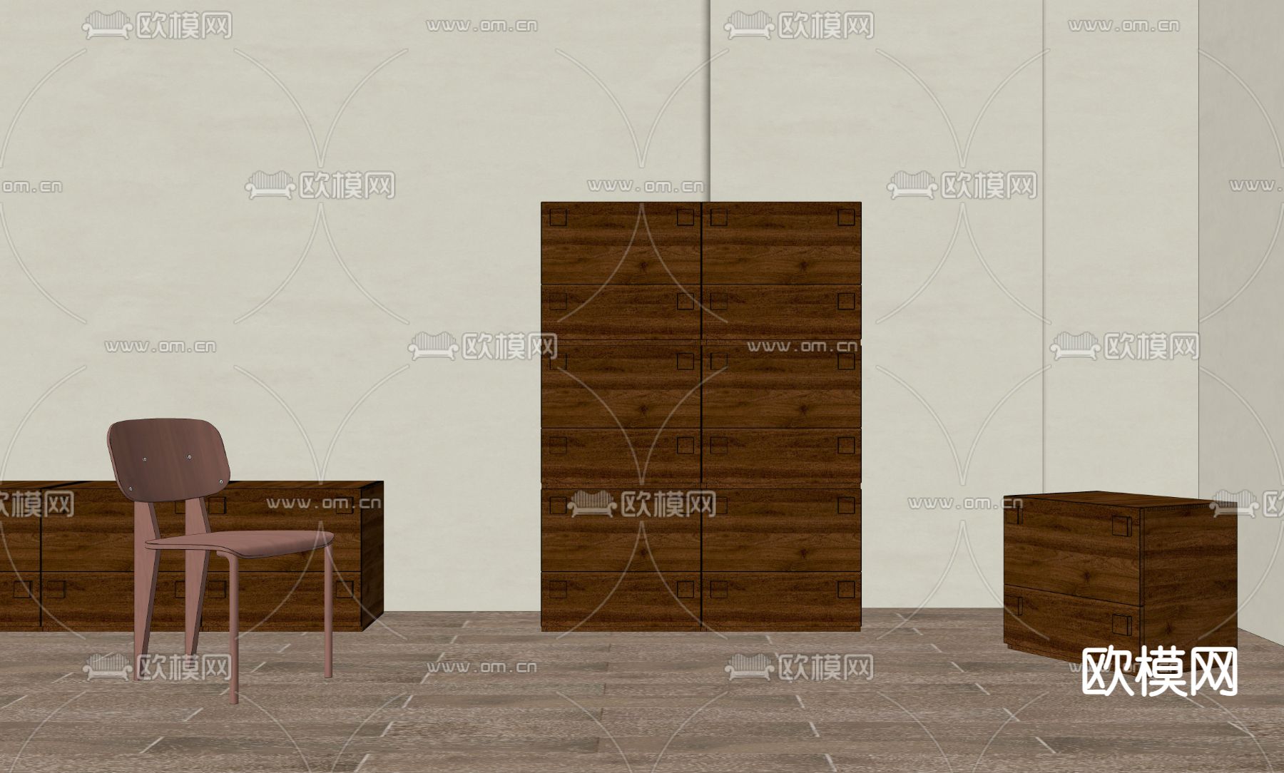 中古风实木储物柜su模型下载（渲染图2）