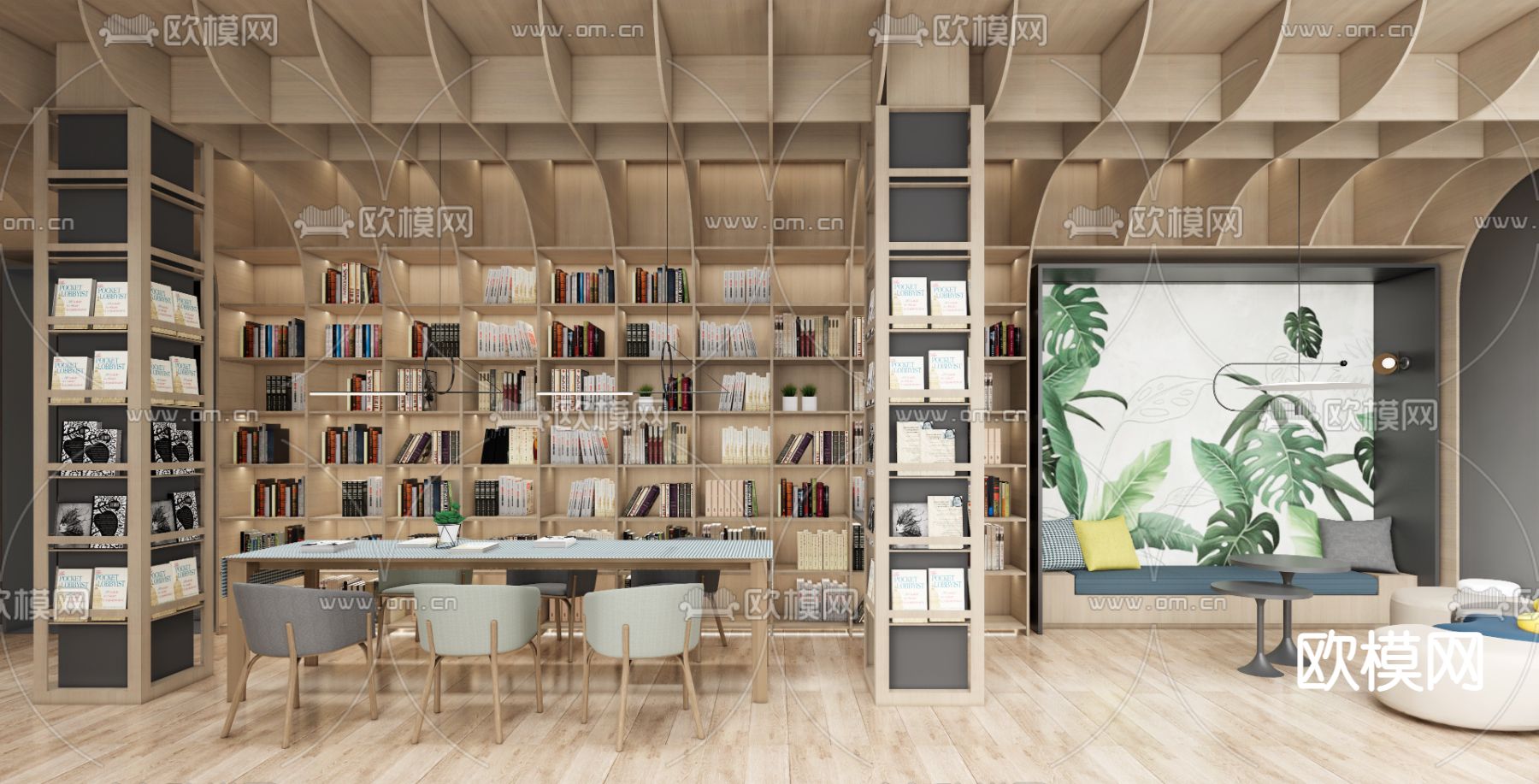现代图书馆书店su模型下载（渲染图1）