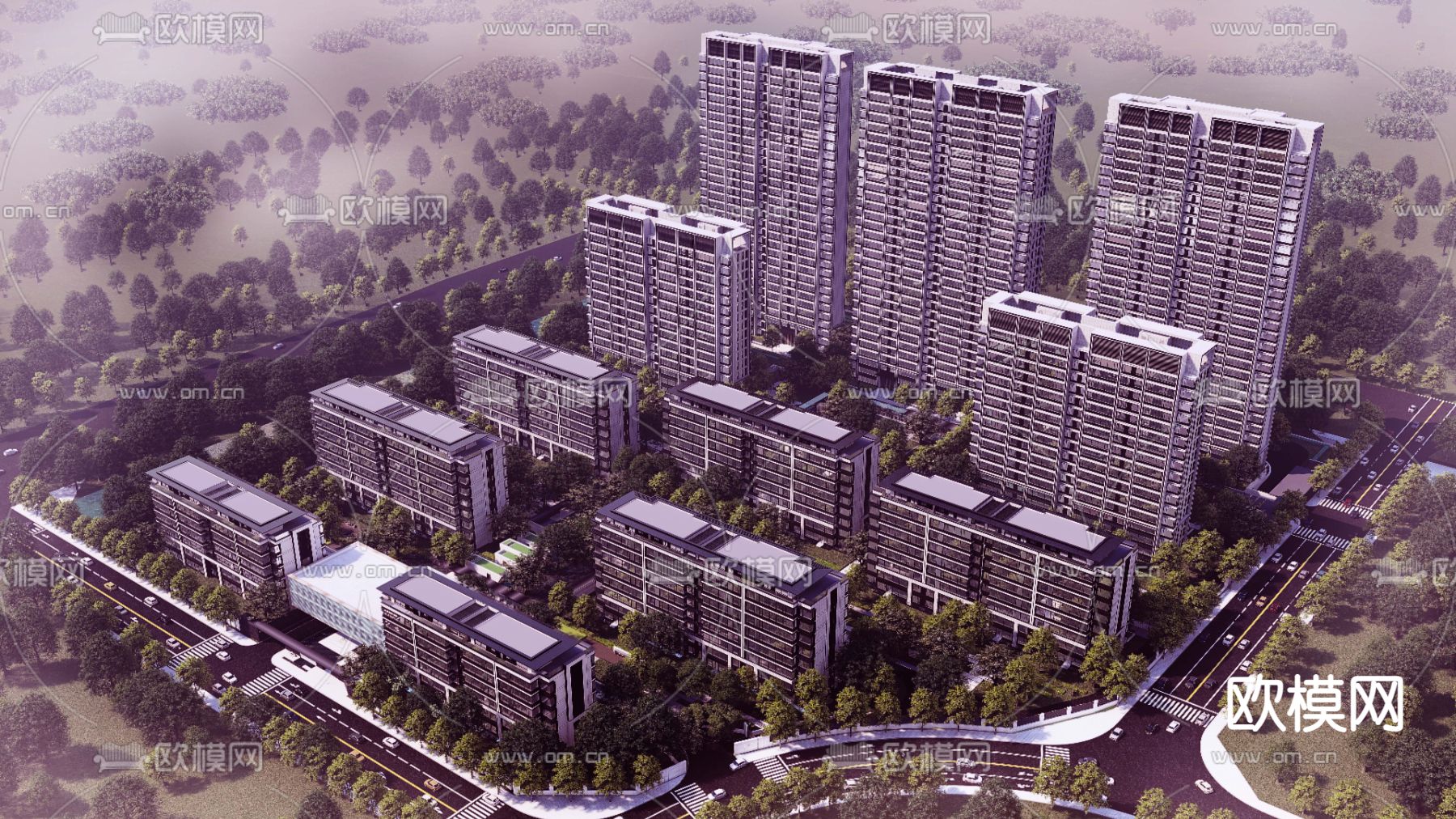 新中式住宅小区鸟瞰su模型