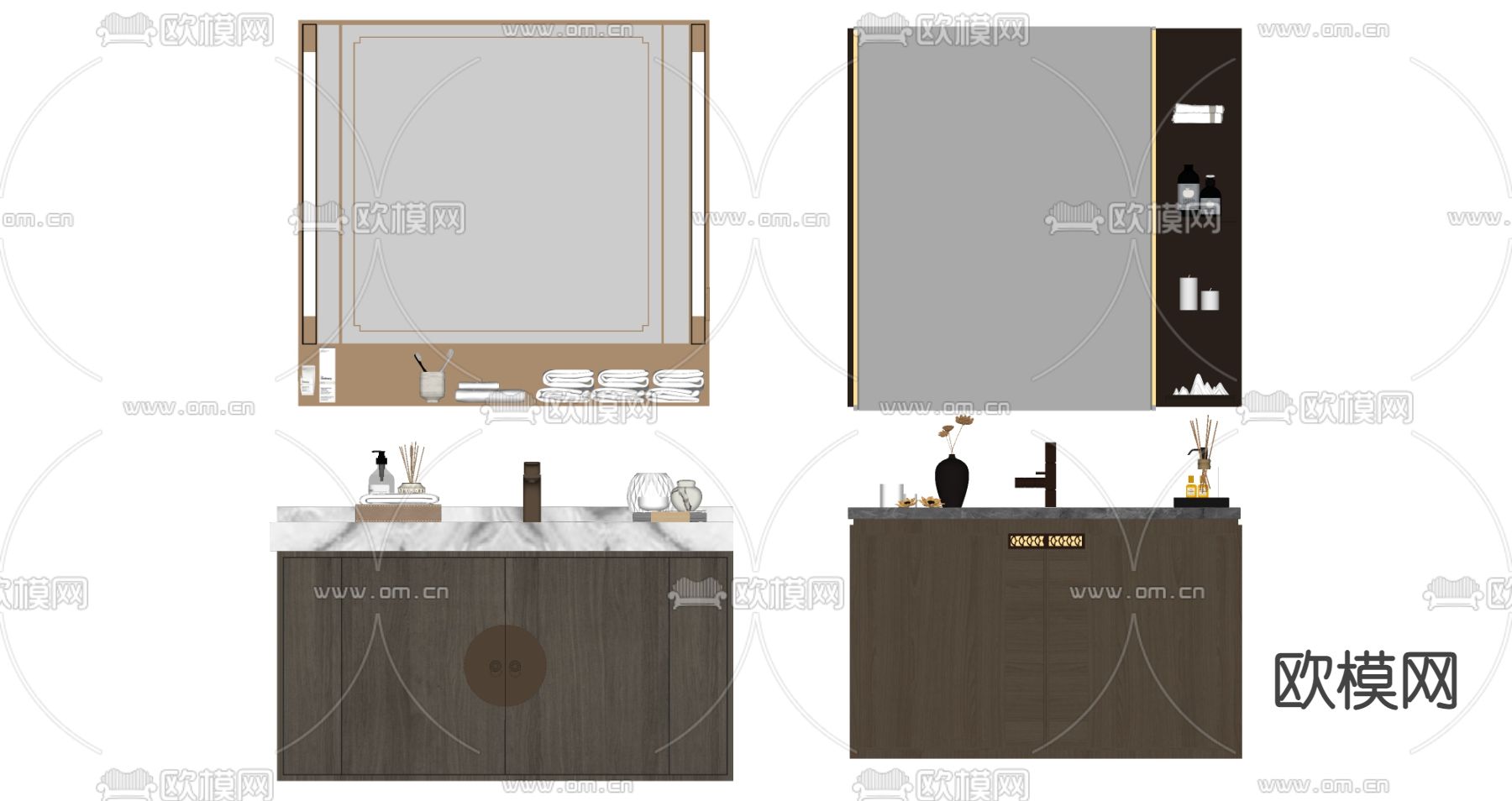 新中式浴室柜 洗手台su模型下载（渲染图2）