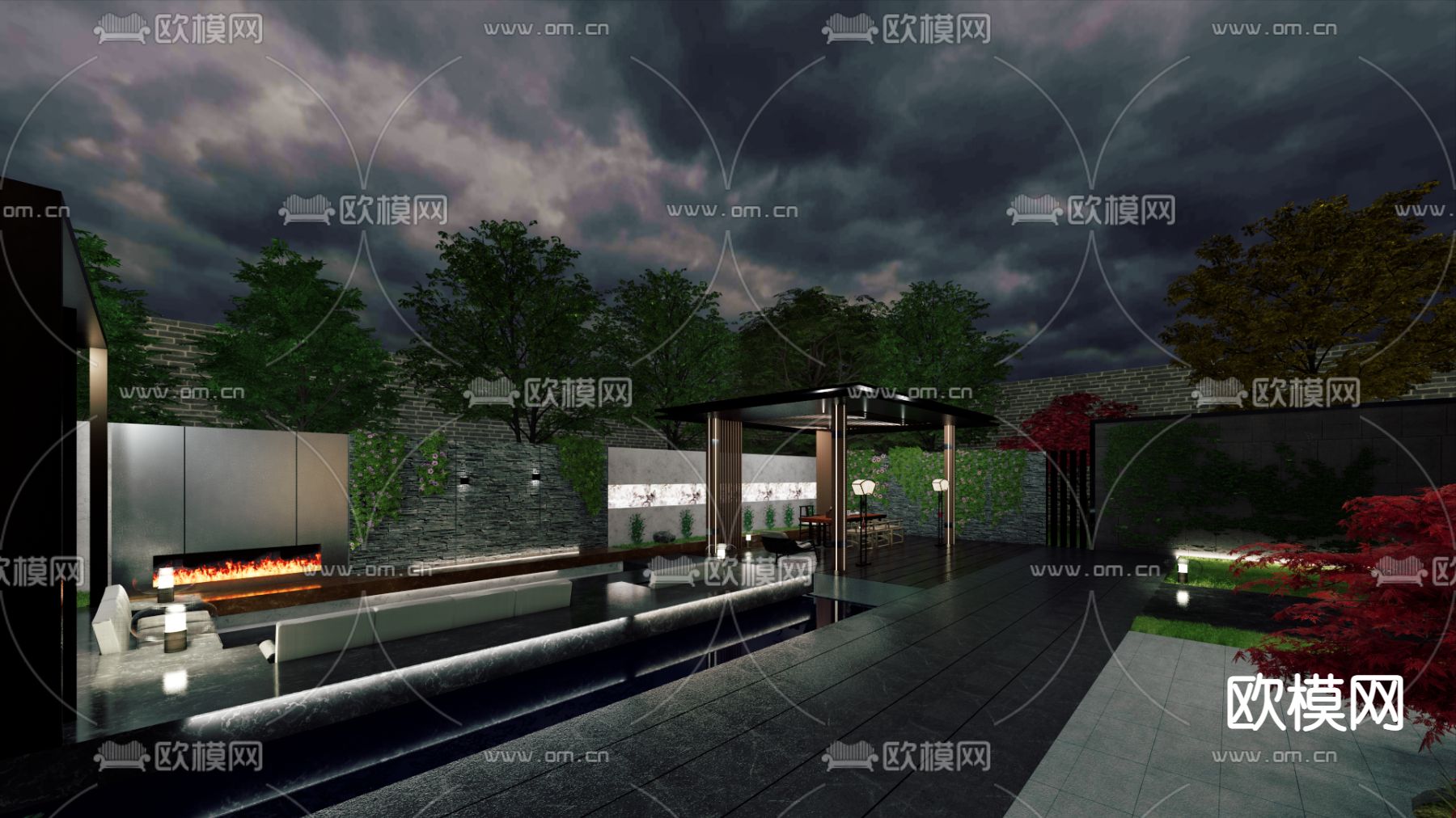 现代别墅庭院su模型下载（渲染图2）