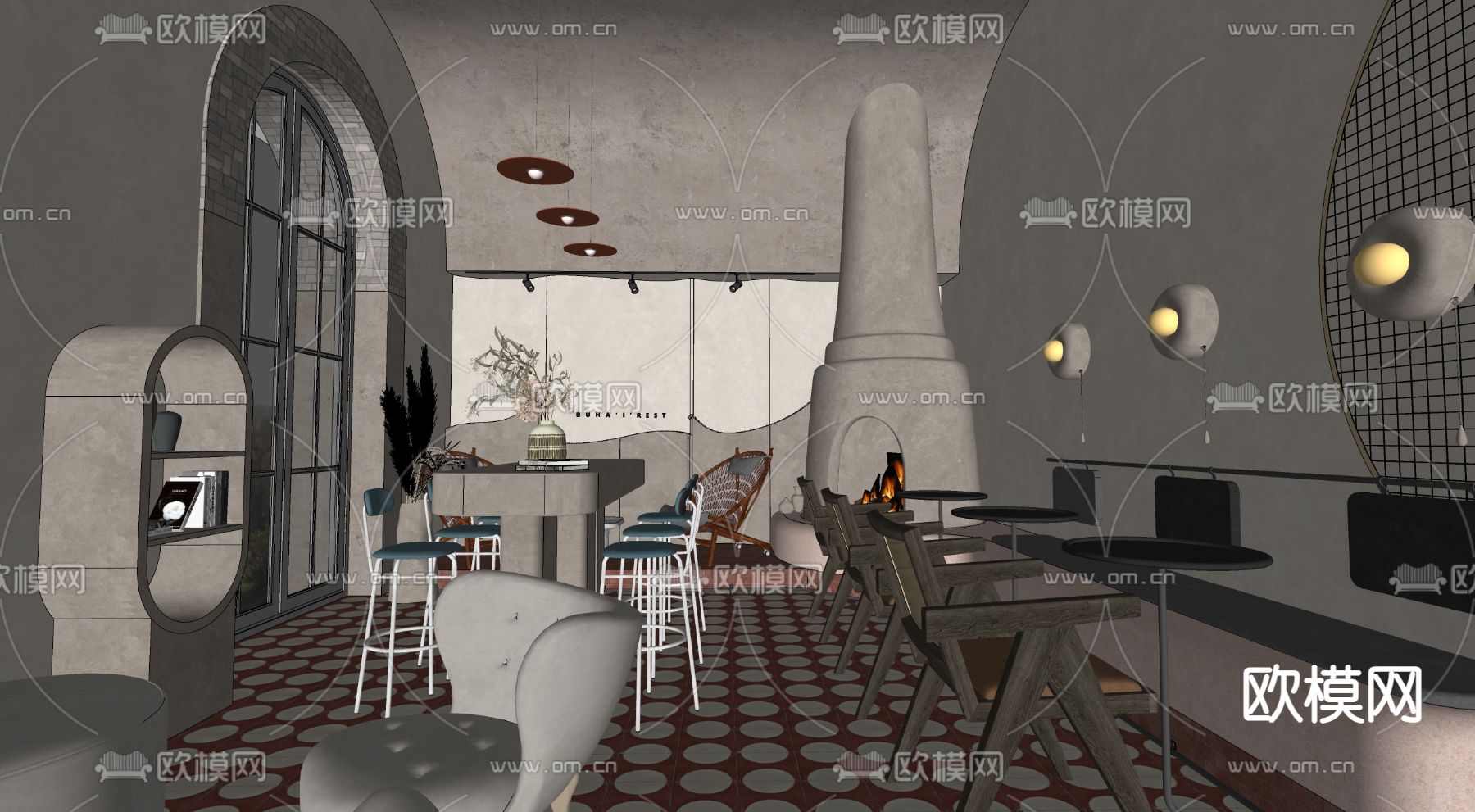 中古风咖啡厅su模型下载（渲染图5）
