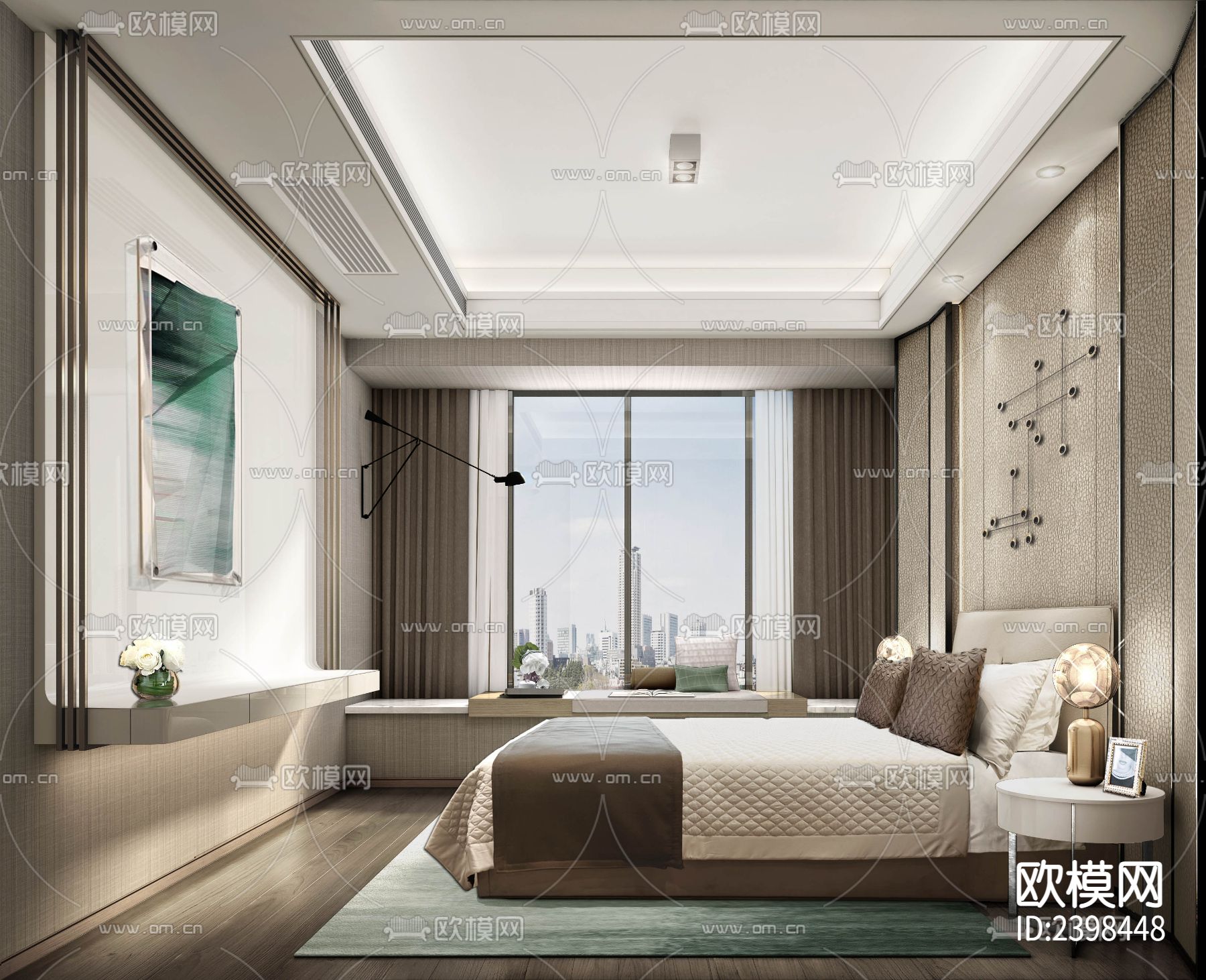 大平层豪宅样板间设计cad施工图下载（渲染图2）