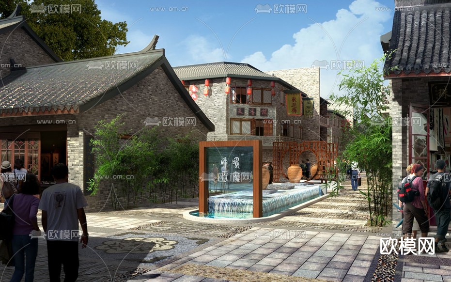 中式古建老街psd下载