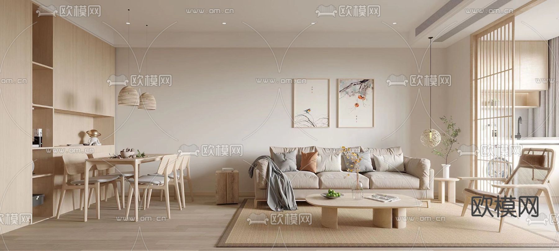 日式客餐厅3d模型下载（渲染图1）