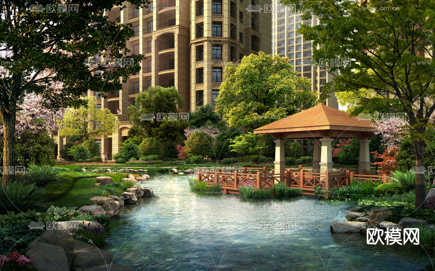 小区中庭水景psd下载