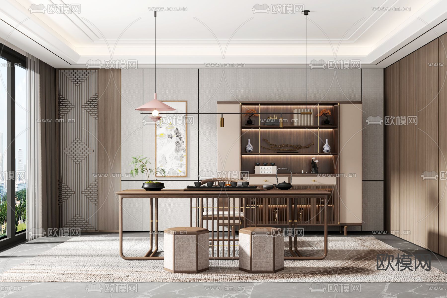 新中式茶室3d模型下载