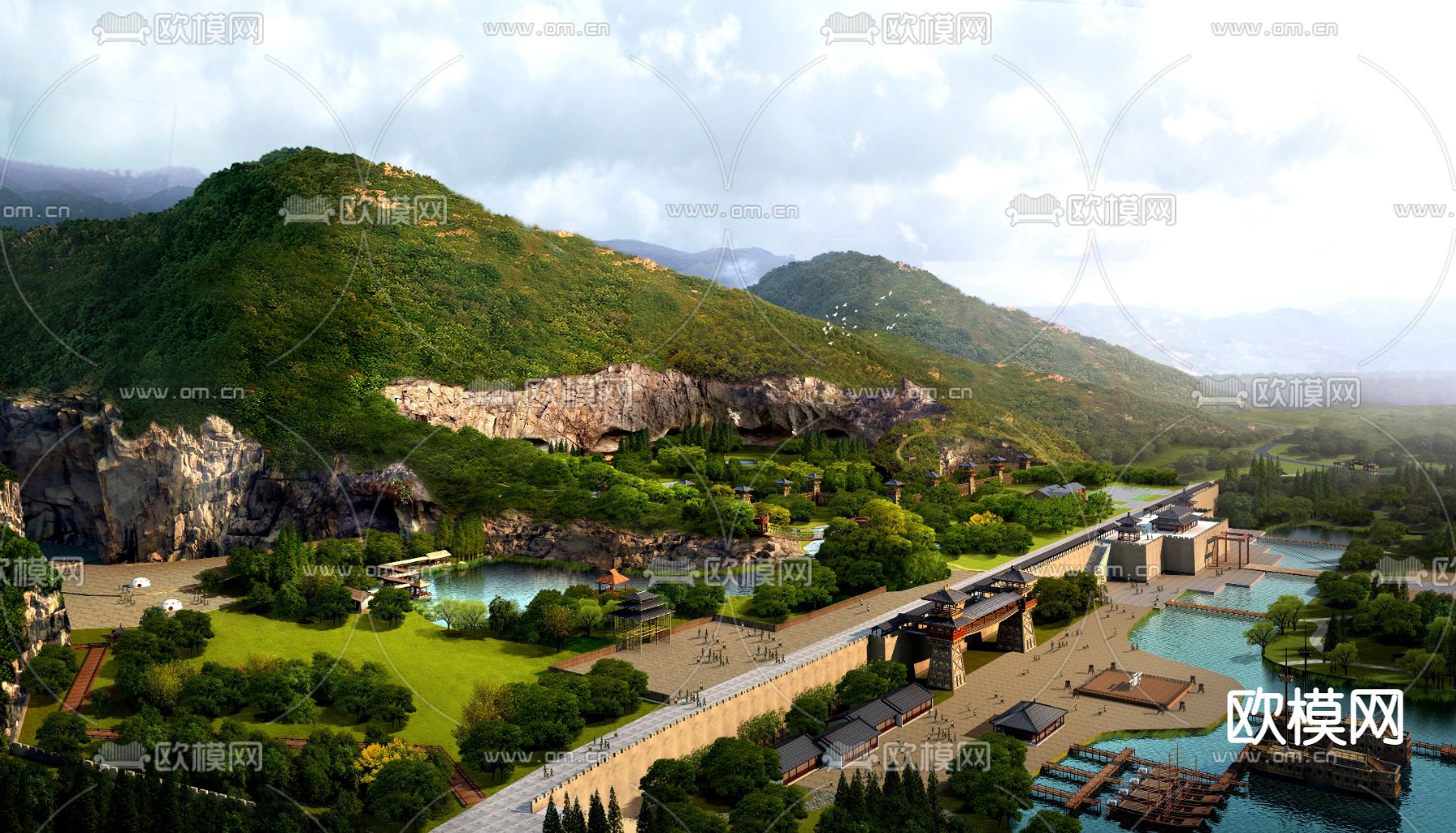 中式码头鸟瞰psd下载