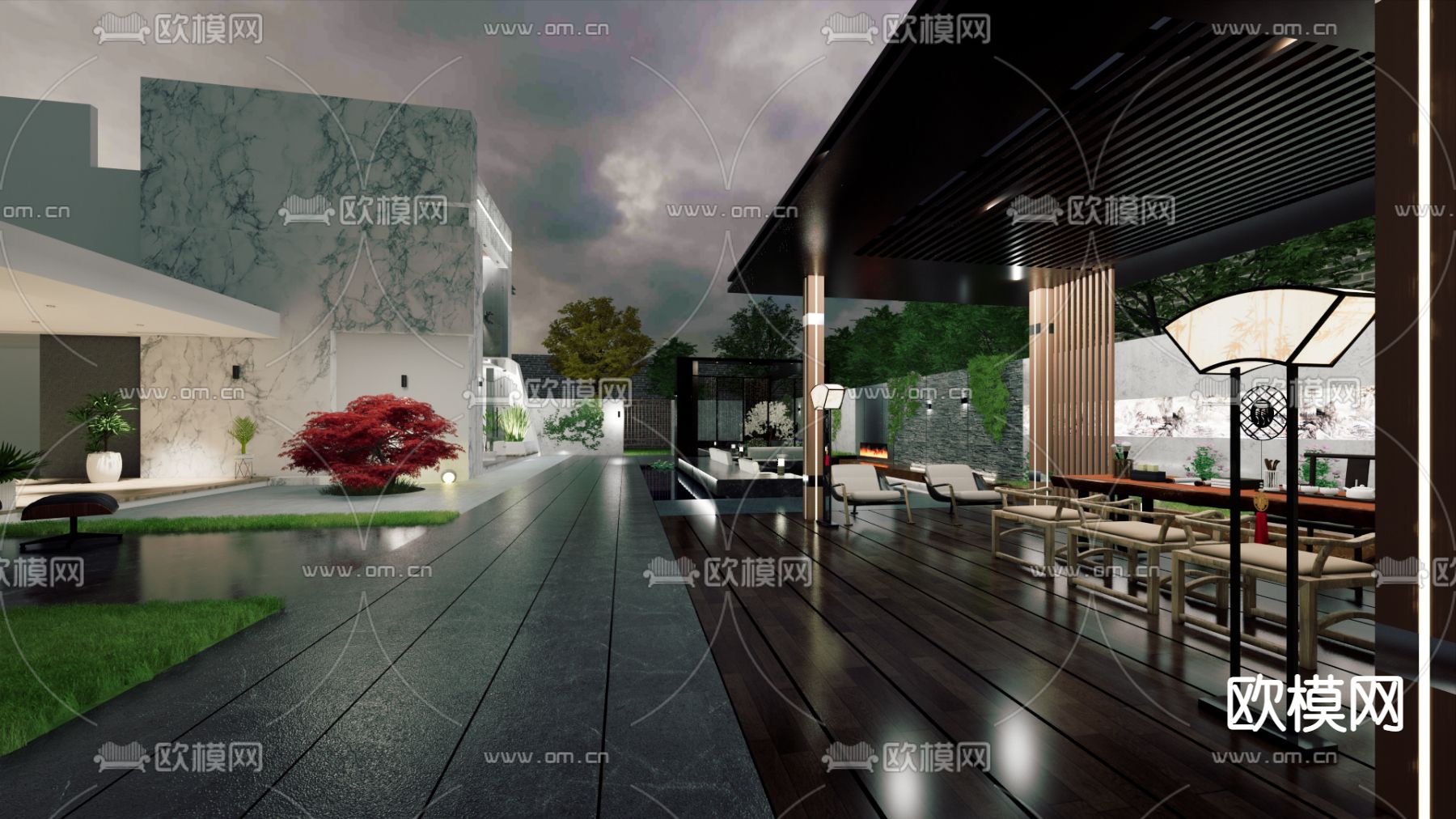 现代别墅庭院su模型下载（渲染图3）