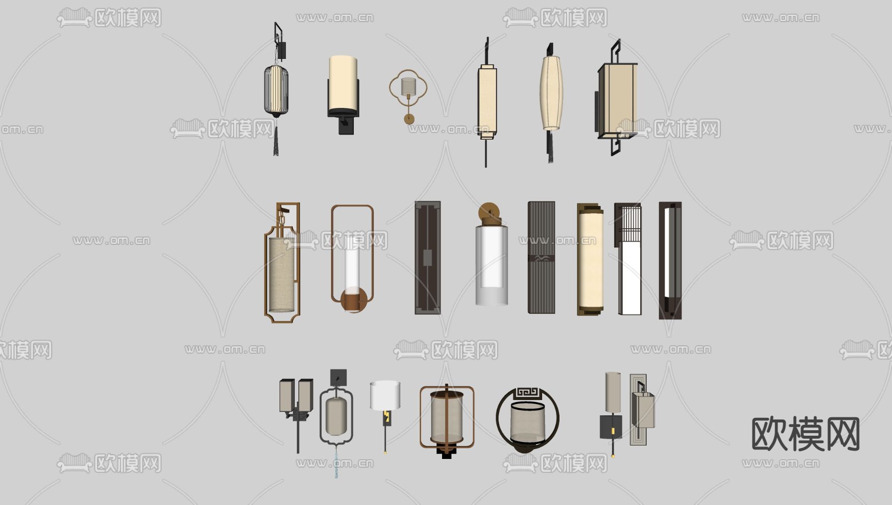 新中式金属壁灯su模型下载（渲染图2）
