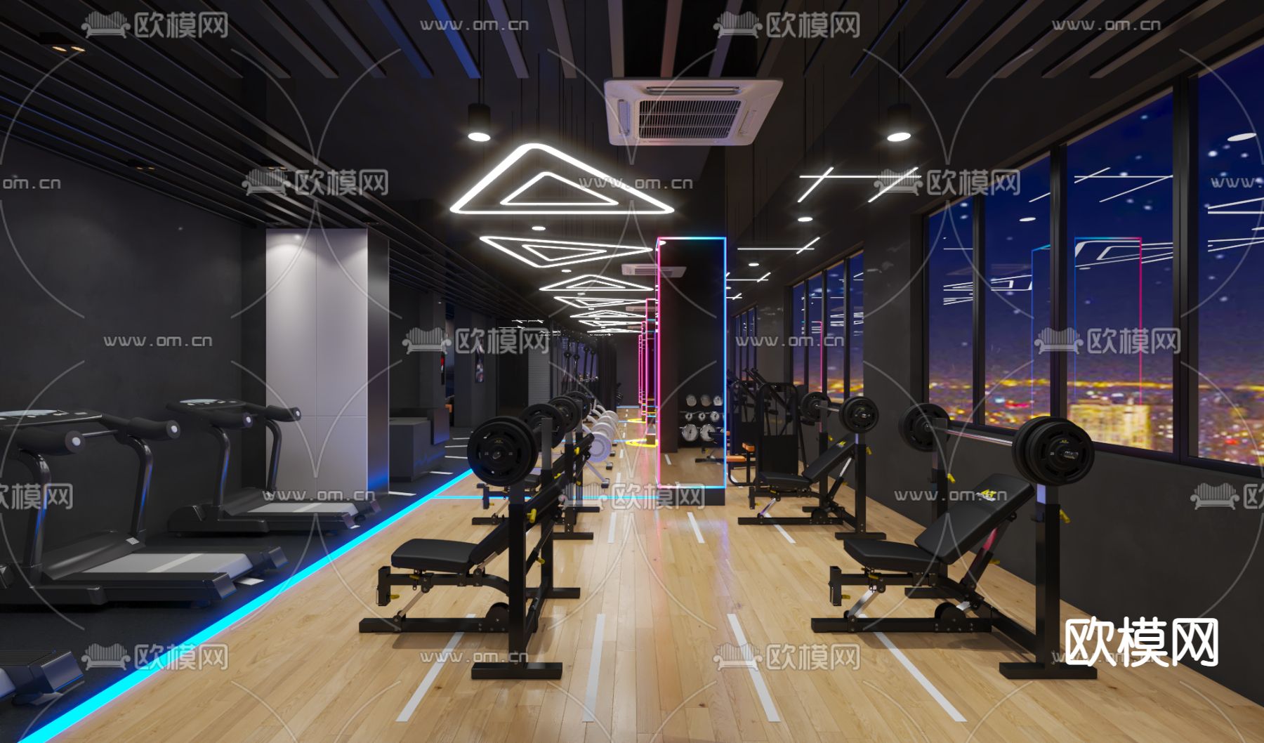 工业风健身房3d模型下载（渲染图1）