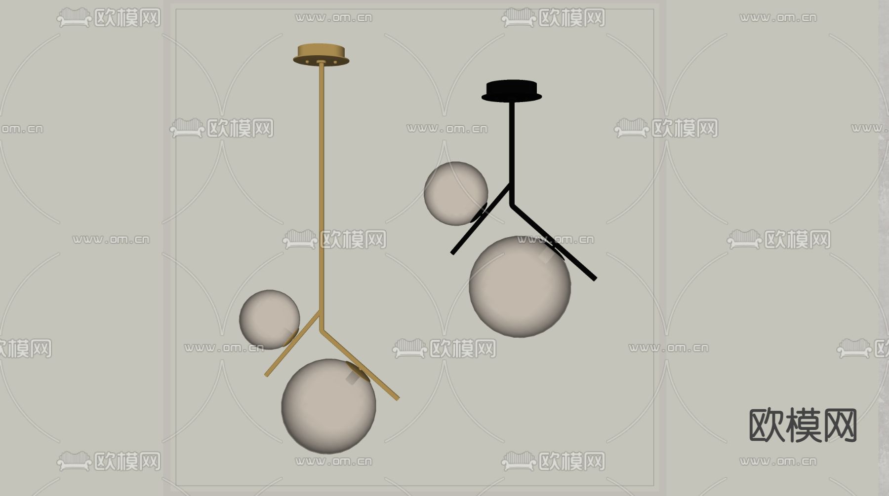 玻璃球吊灯su模型