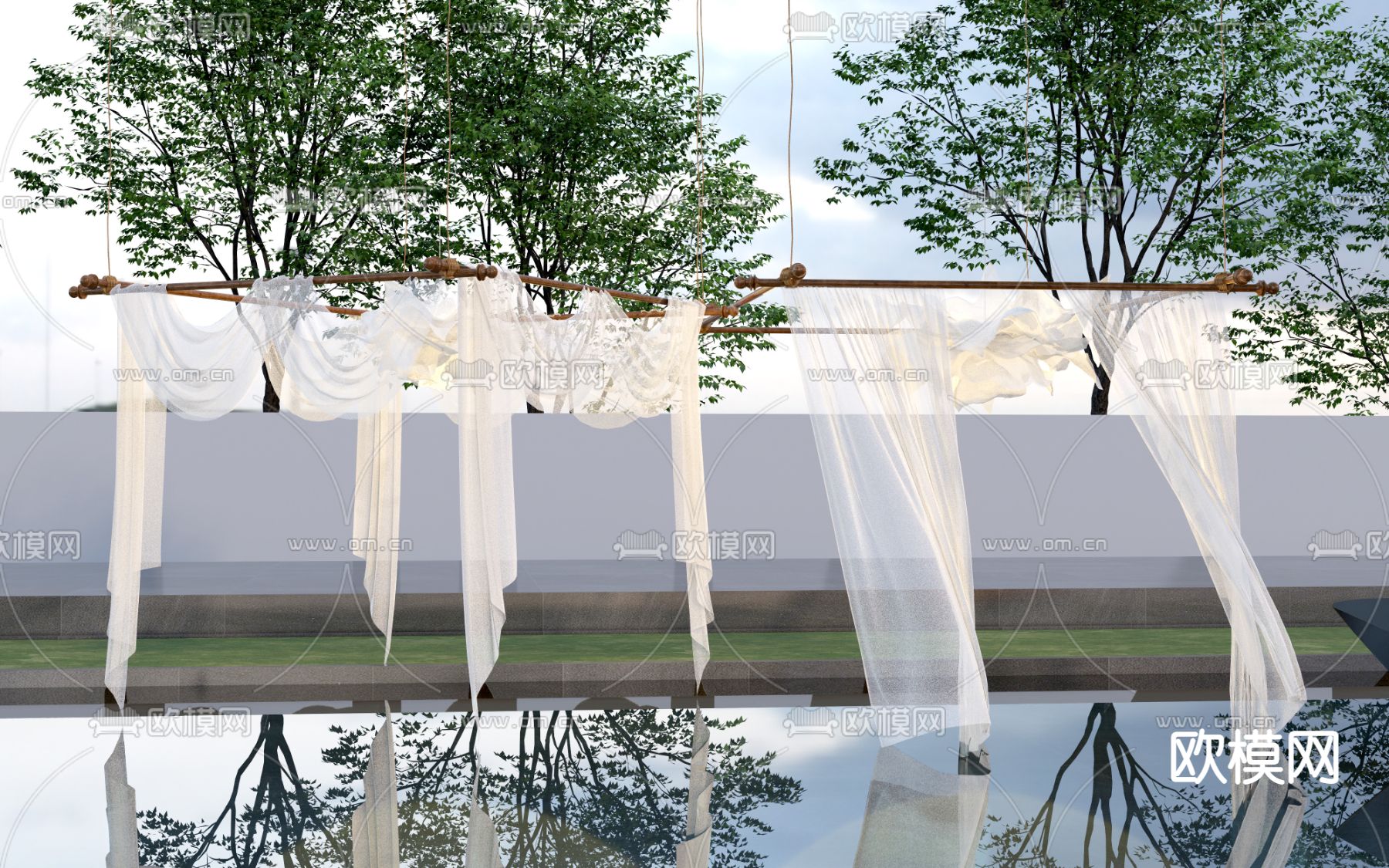 现代帷幔 纱帘su模型下载（渲染图3）