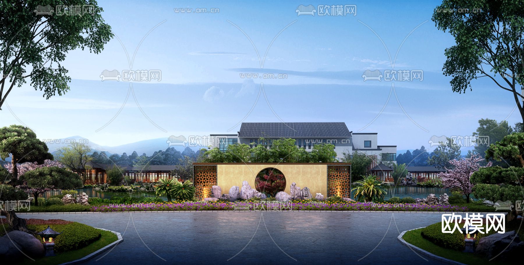 中式会所外观psd下载