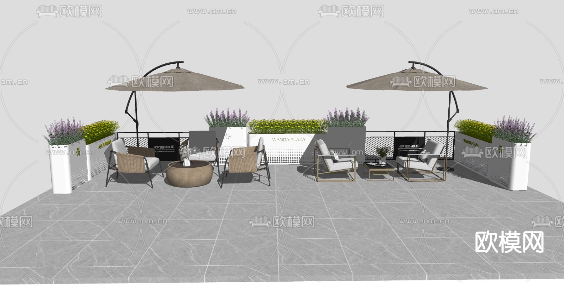 现代咖啡厅外摆户外桌椅su模型下载（渲染图2）