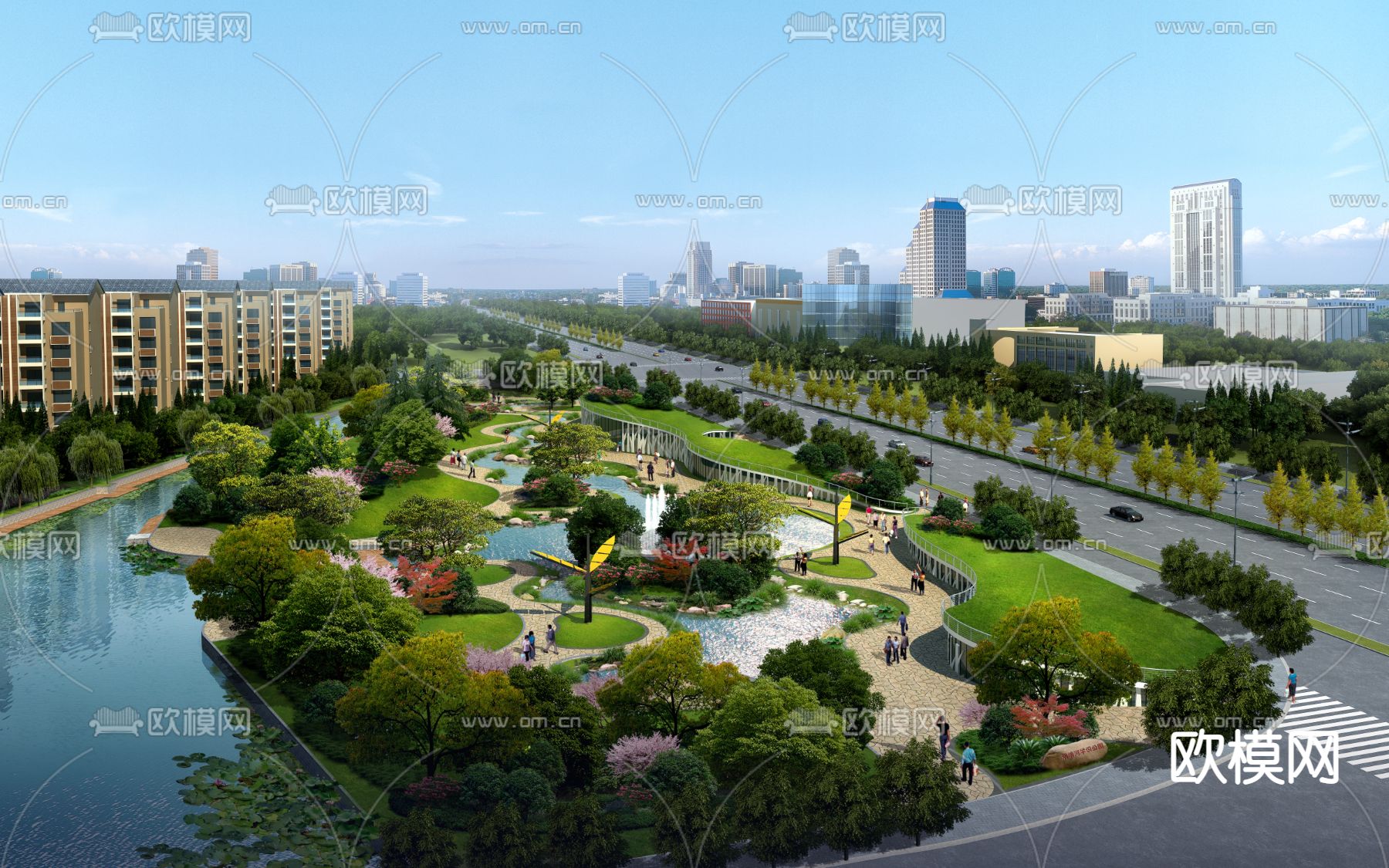 公园景观鸟瞰psd下载_ID12219134_3dmax免费模型-欧模网