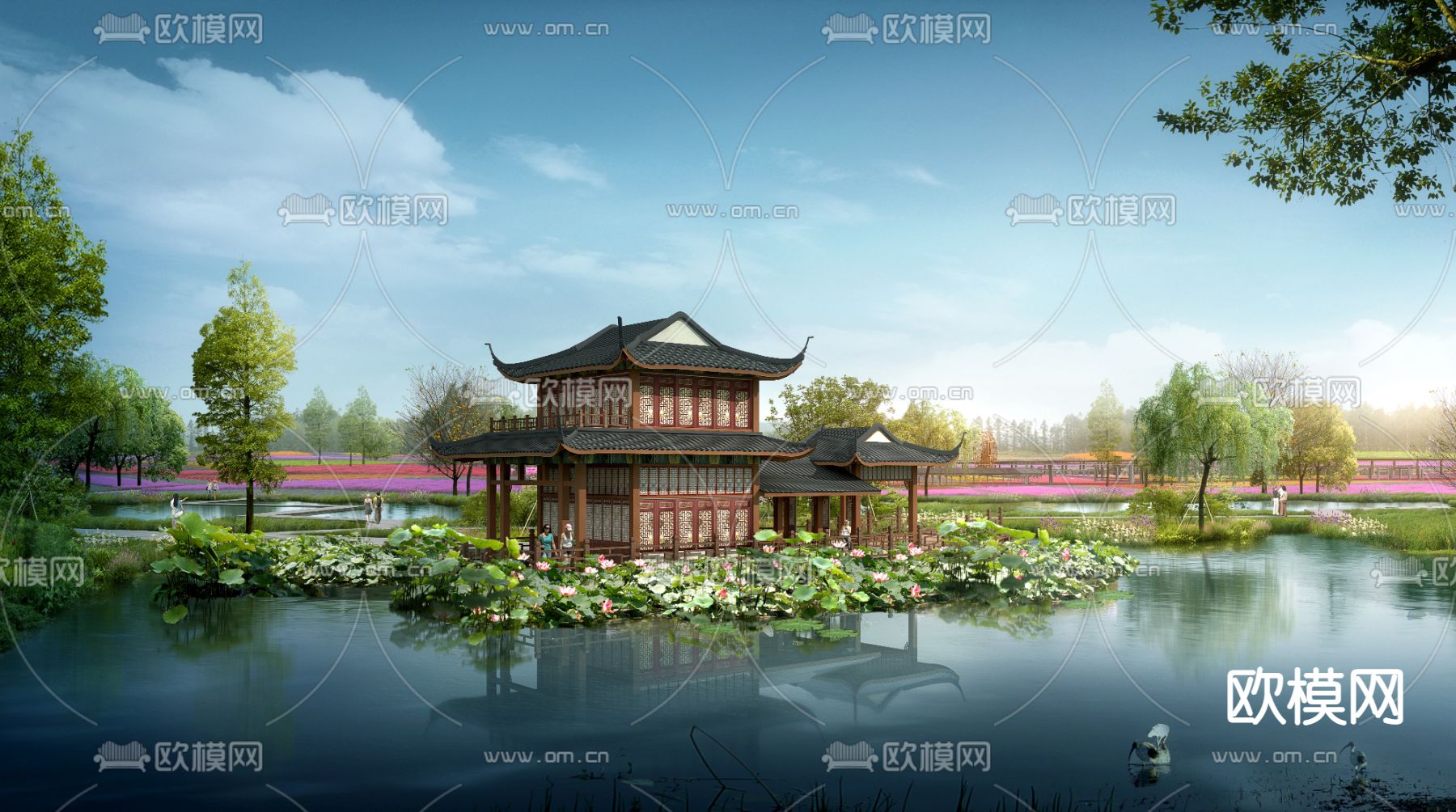 中式河道凉亭 亭子psd下载