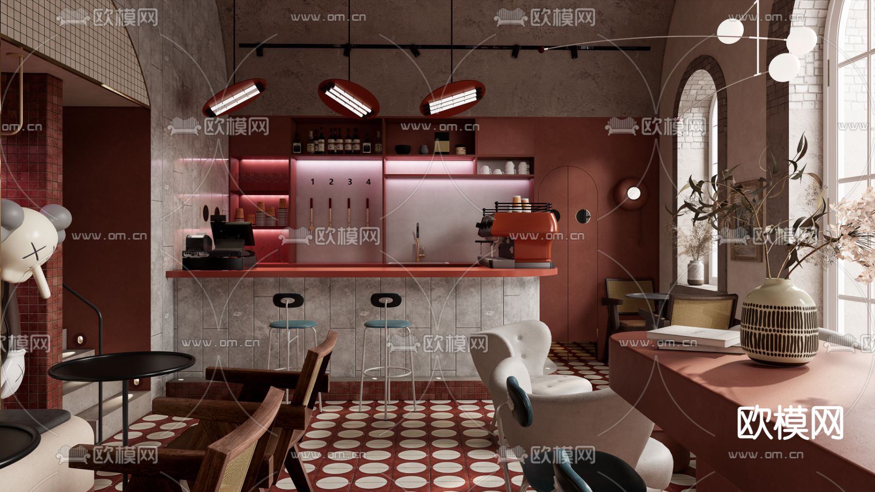 中古风咖啡厅su模型下载（渲染图2）