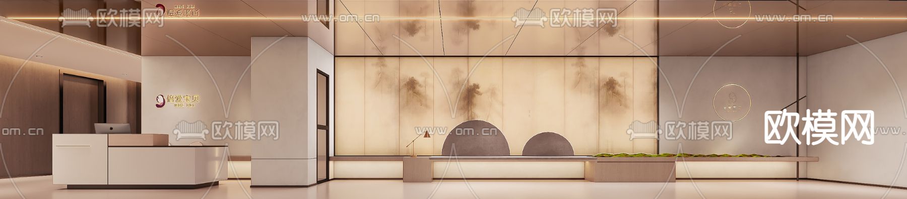 轻奢前台接待 走廊过道3d模型下载