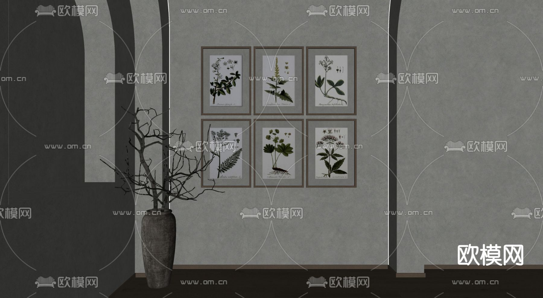 新中式装饰画 挂画su模型