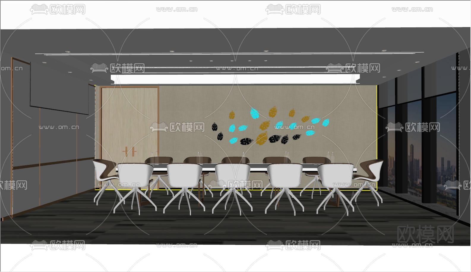 现代会议室su模型下载（渲染图2）