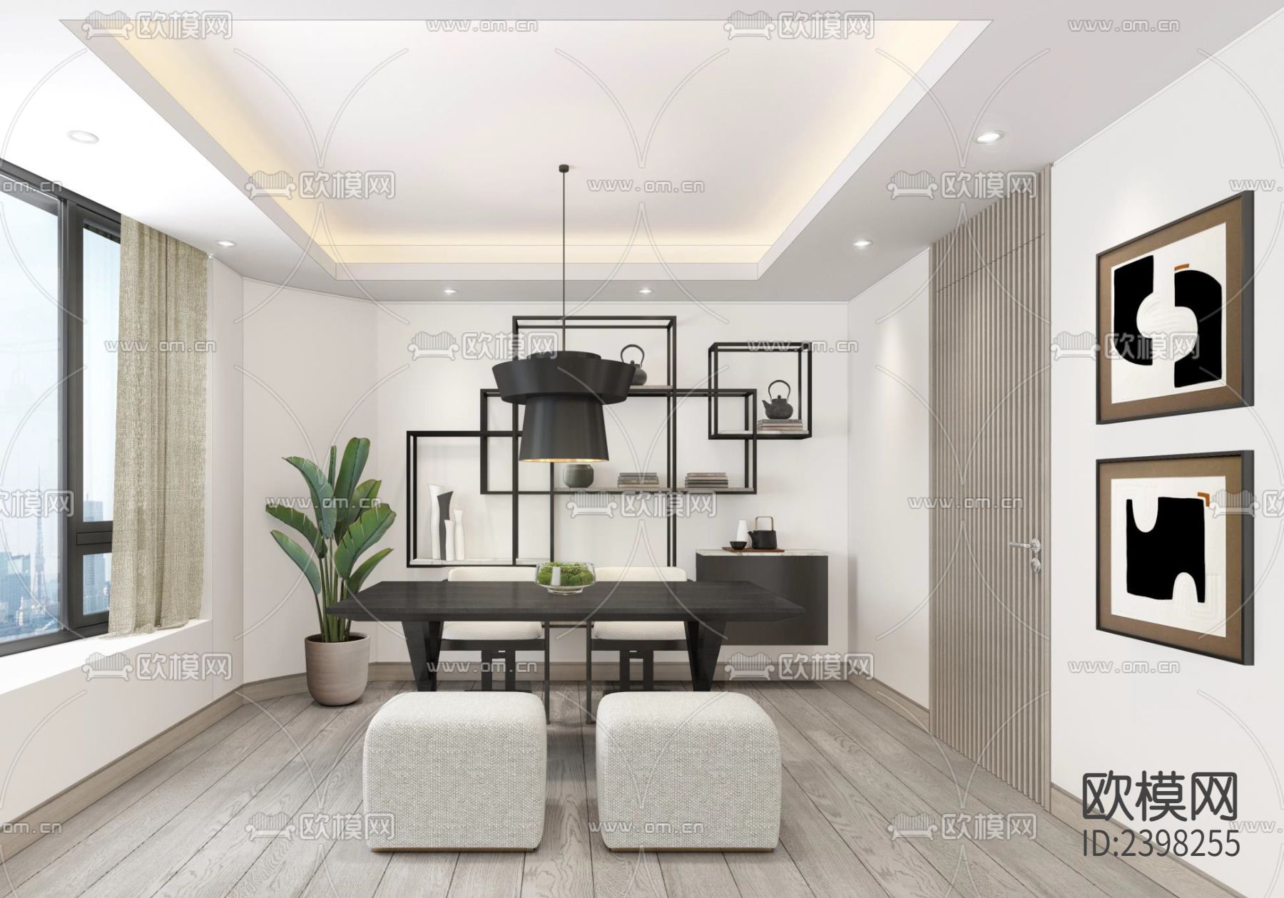 公寓样板间设计cad施工图下载（渲染图4）