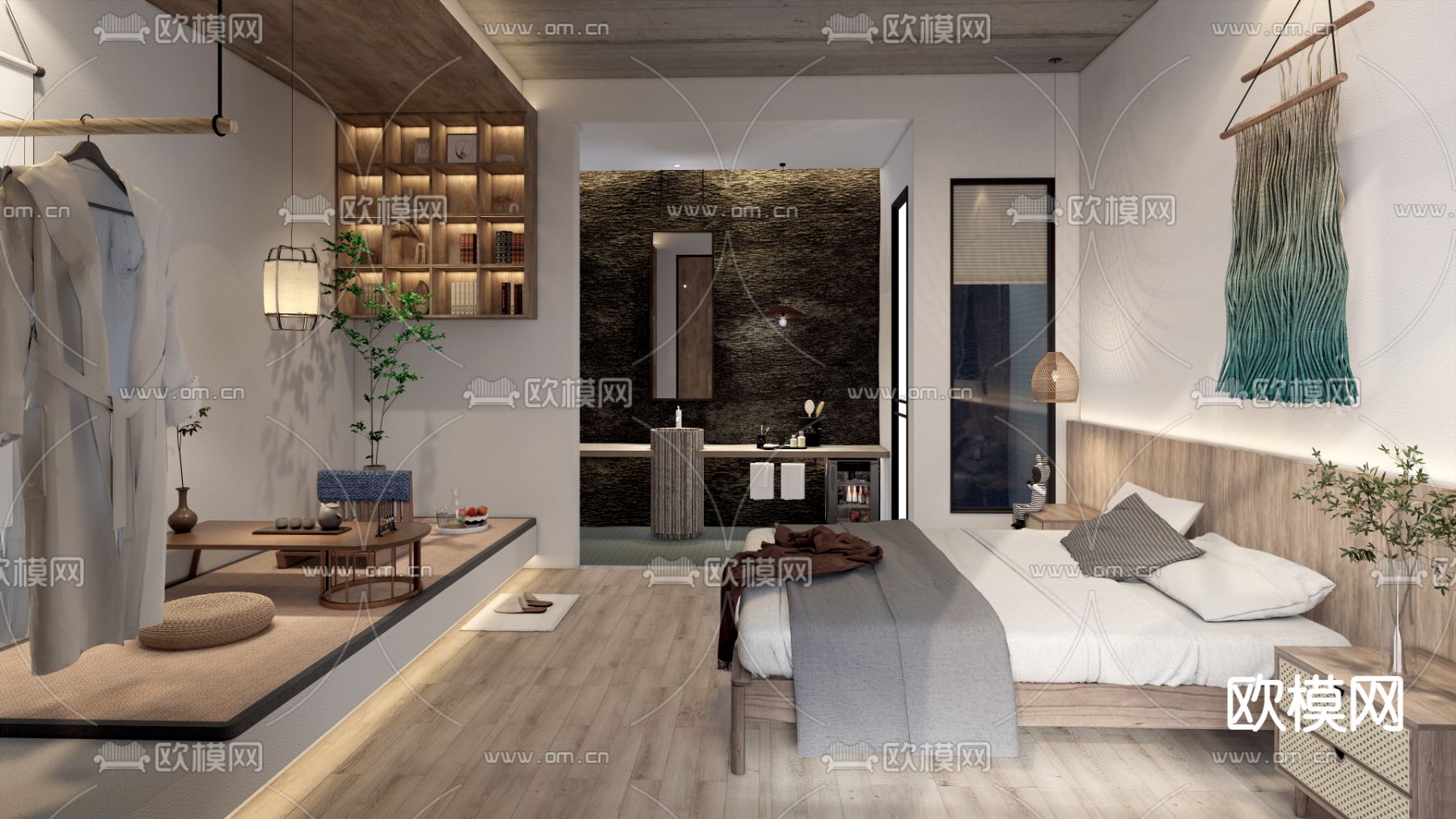 侘寂风民宿客房su模型下载（渲染图1）