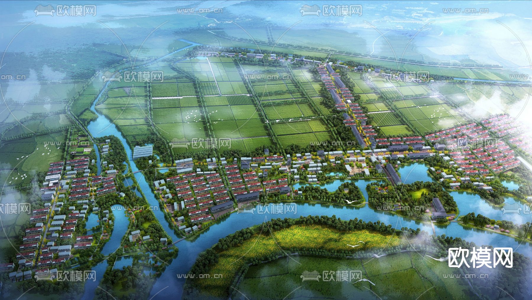 现代乡村园林鸟瞰psd下载