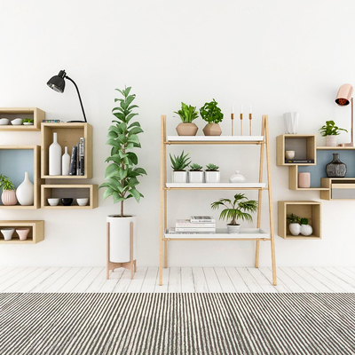  北欧实木壁柜 装饰架su模型 