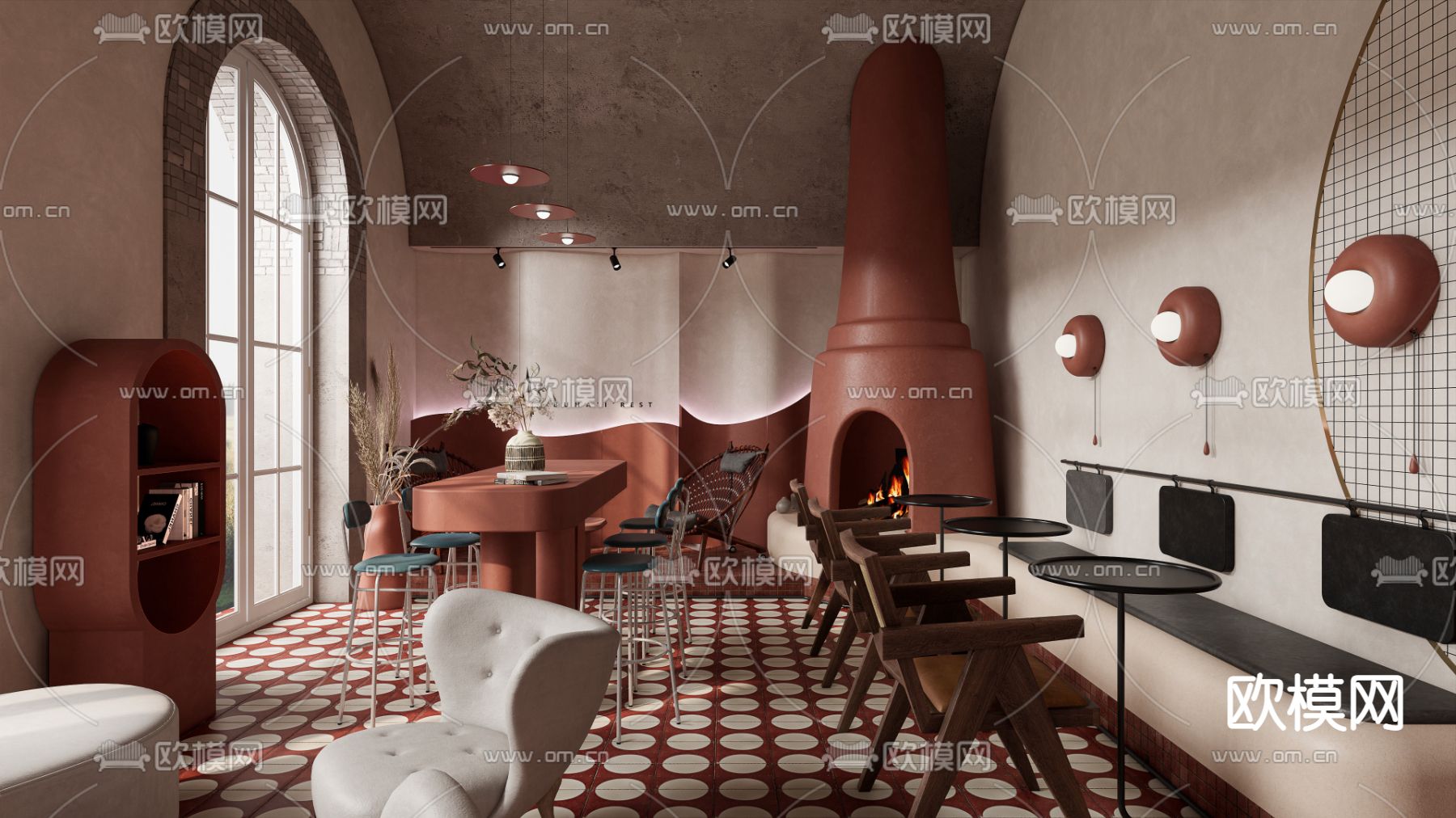 中古风咖啡厅su模型下载（渲染图1）