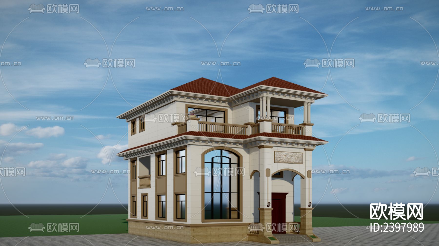 欧式别墅建筑设计cad施工图下载（渲染图6）