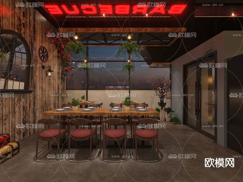 工业风网红烧烤店3d模型下载(渲染图6)