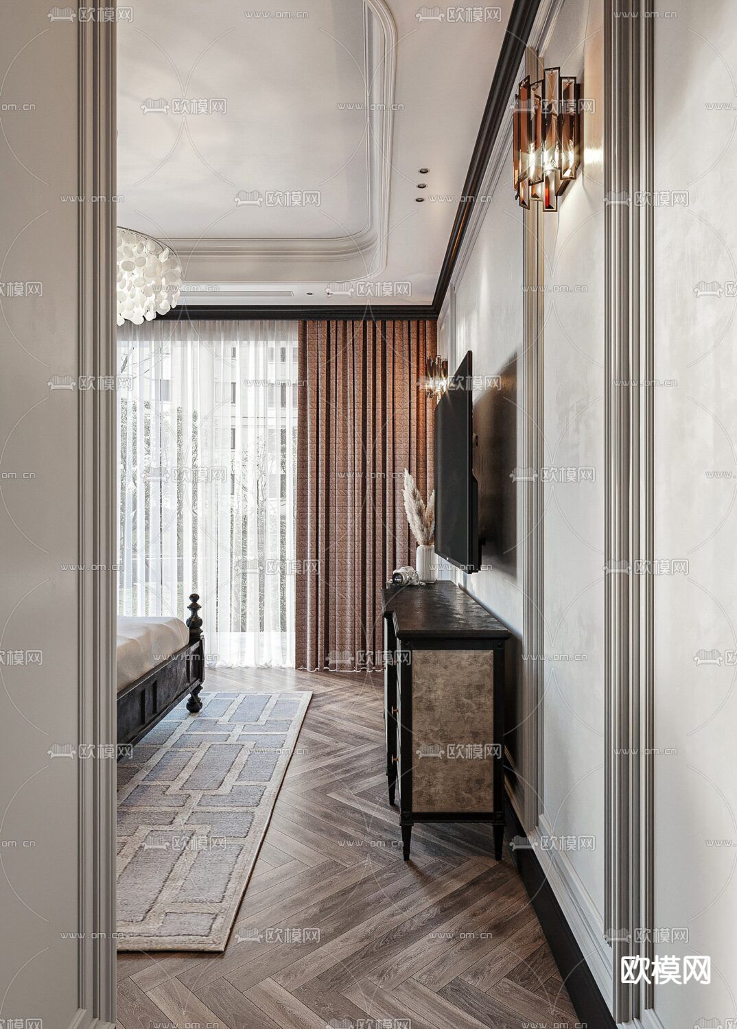 东南亚风卧室 主卧3d模型下载（渲染图2）