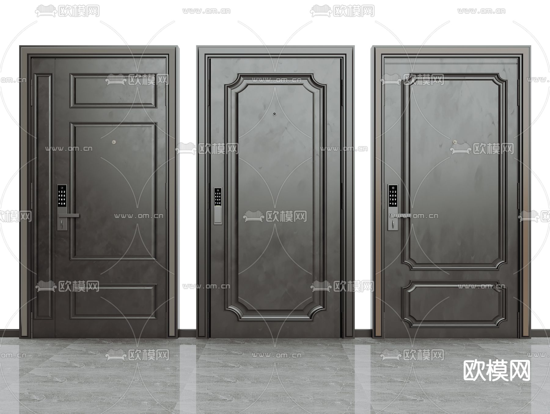现代入户门 防盗门单开门3d模型下载（渲染图1）