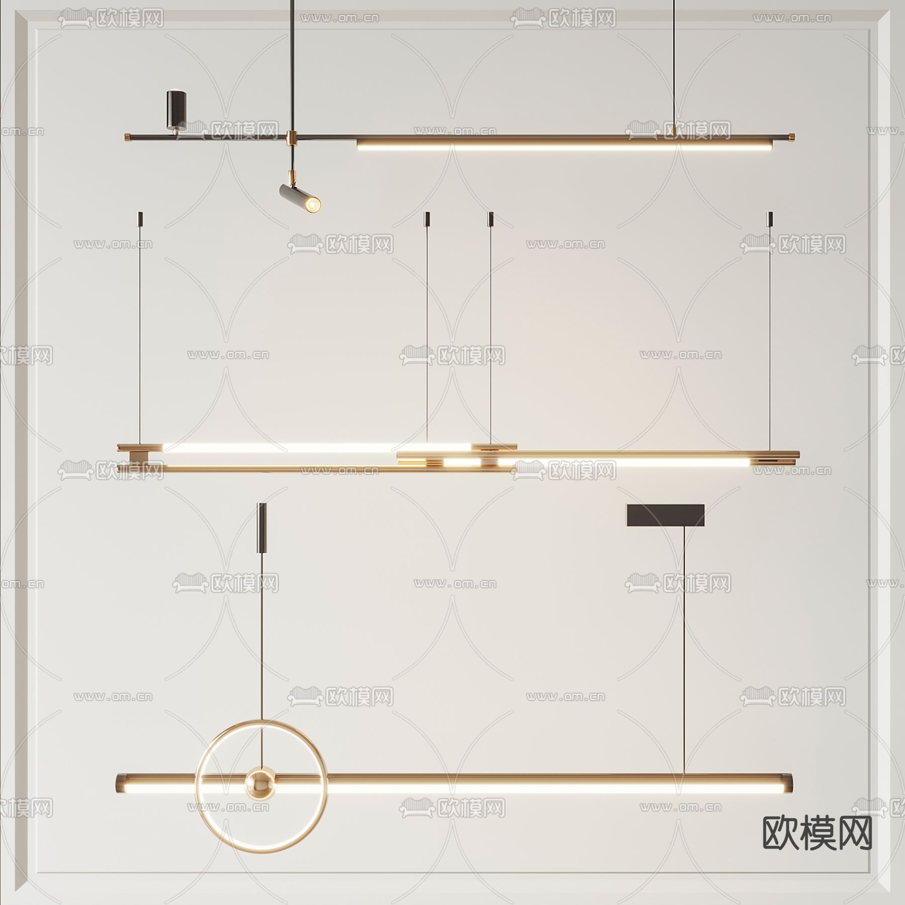 金属条形吊灯3d模型下载