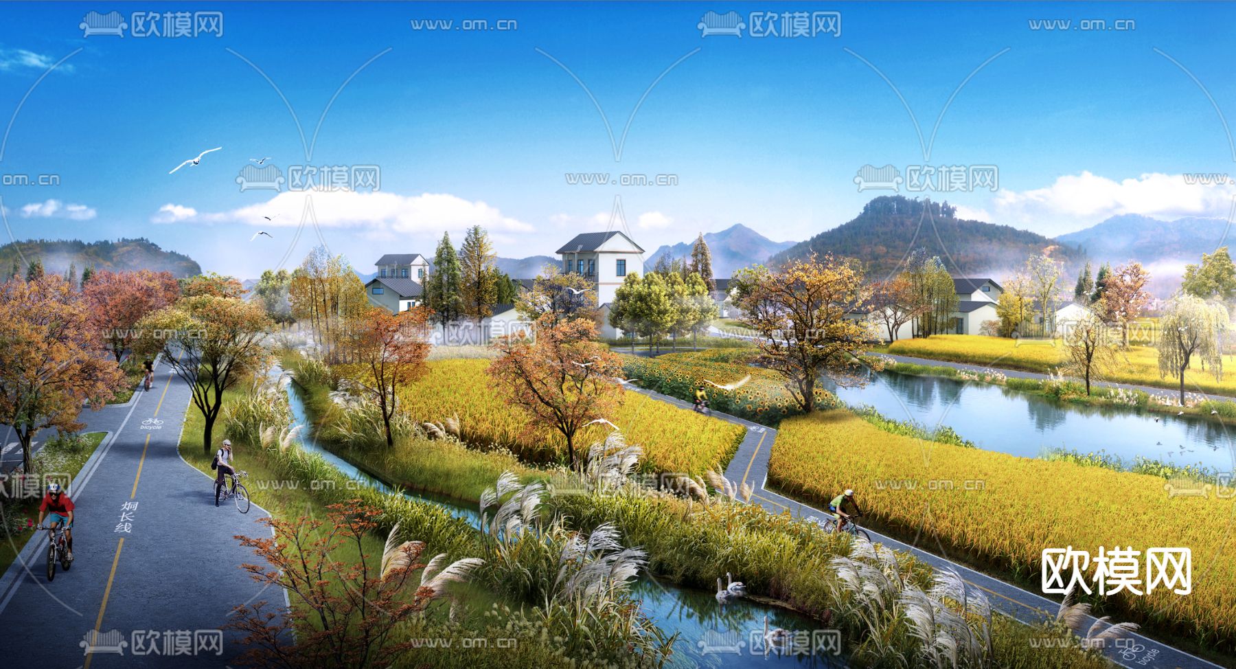 乡村稻田鸟瞰psd下载