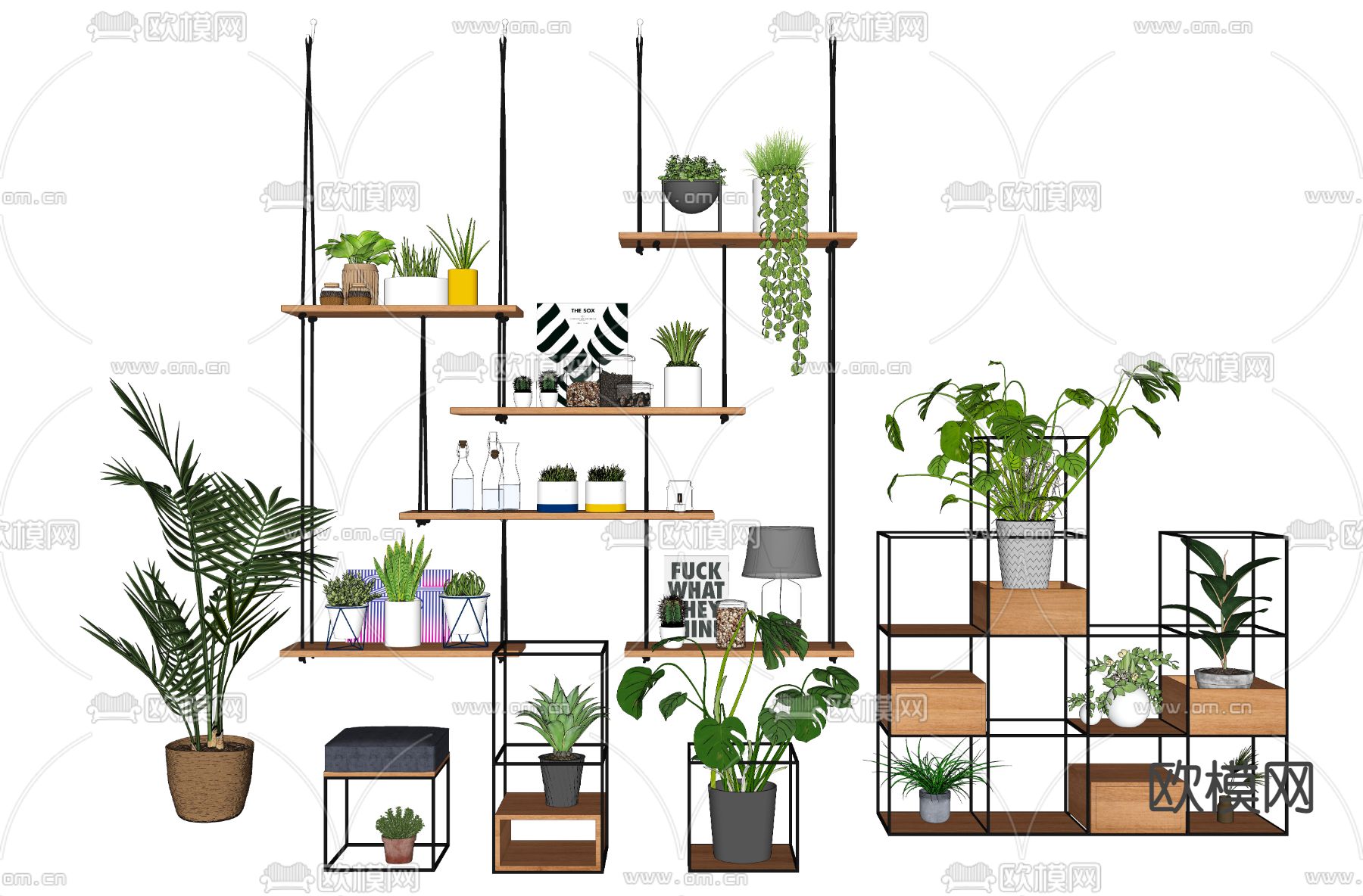 北欧盆栽 花架 吊架su模型下载（渲染图2）
