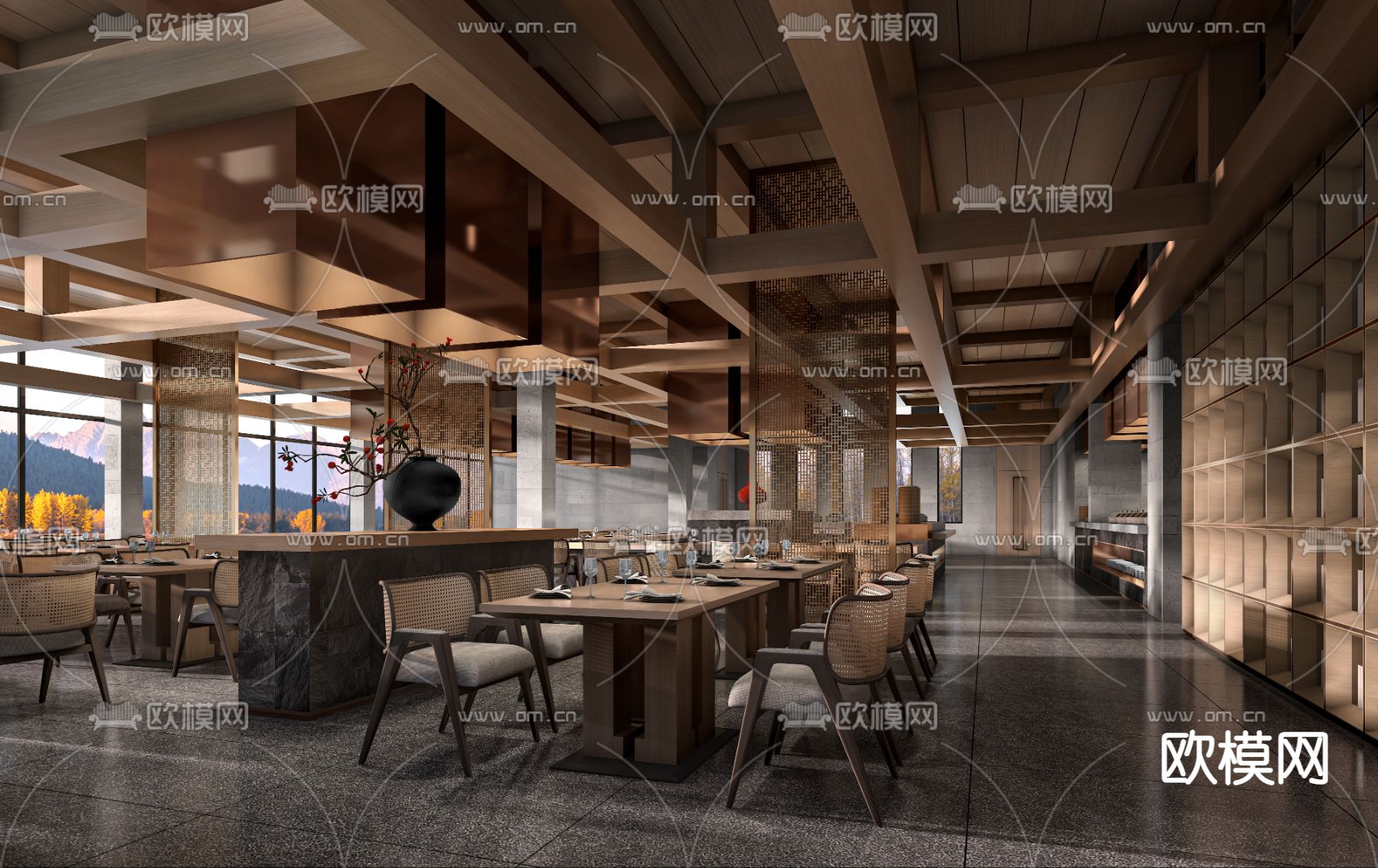 现代酒店自助餐厅3d模型下载（渲染图3）