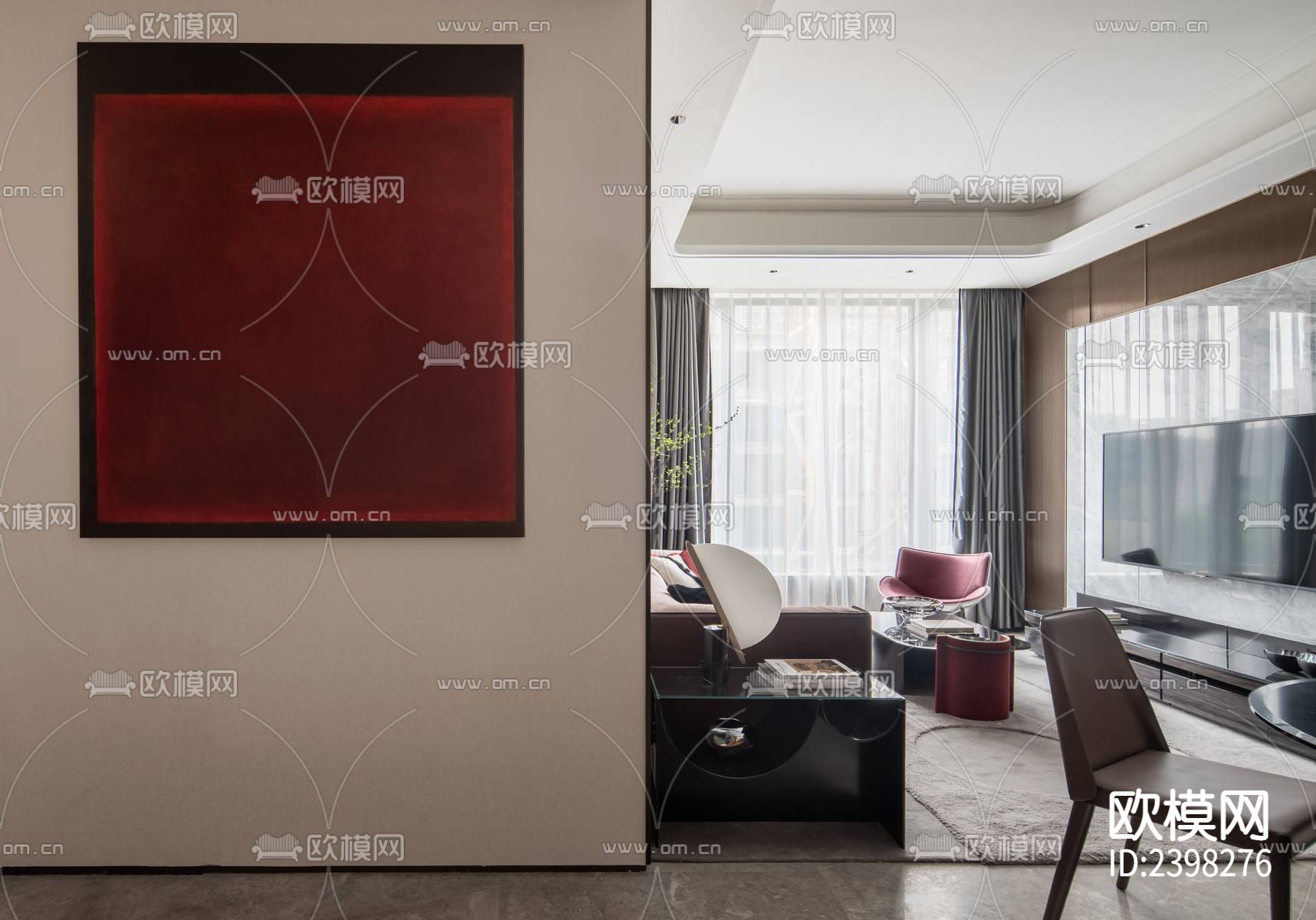 公寓样板间设计cad施工图下载（渲染图5）