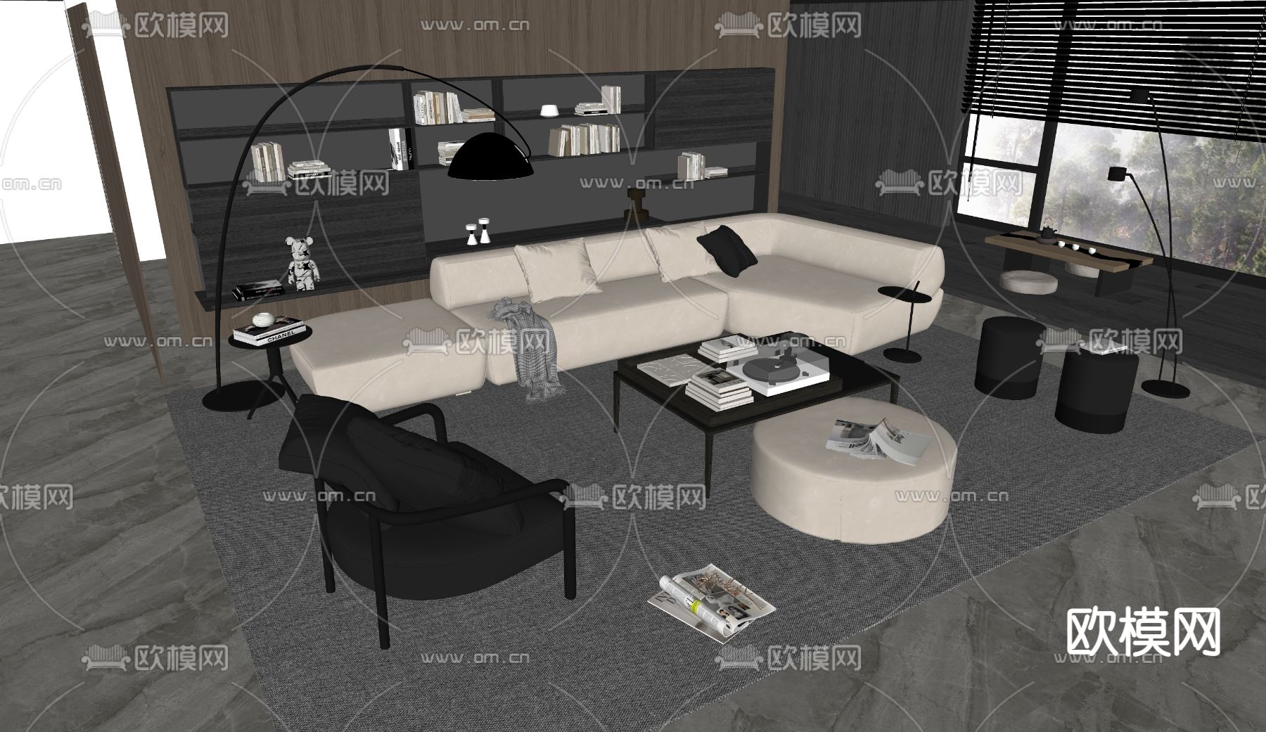 B&B Italia 转角组合沙发su模型下载（渲染图2）