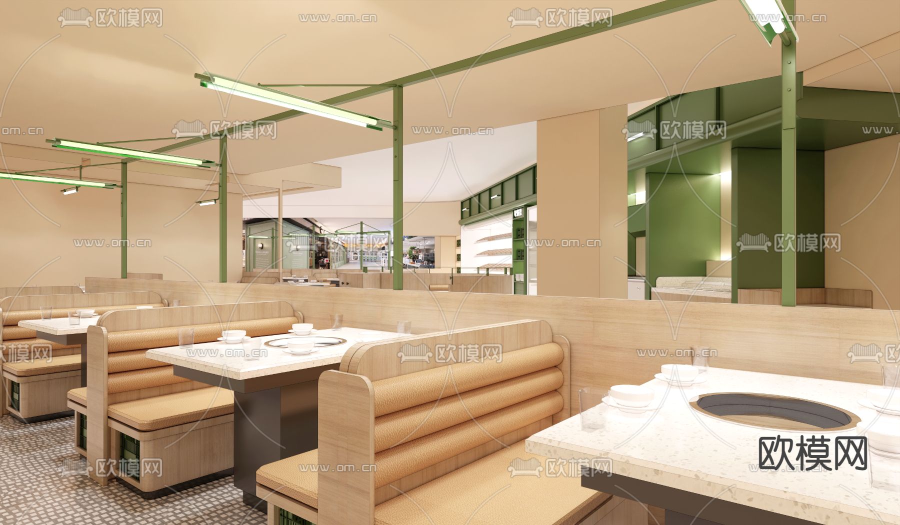 现代火锅店 餐厅su模型下载（渲染图1）
