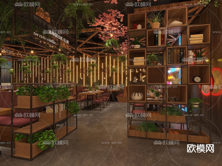 工业风网红烧烤店3d模型下载(渲染图4)