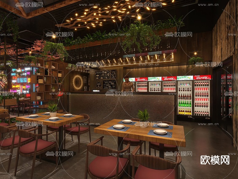 工业风网红烧烤店3d模型下载(渲染图8)
