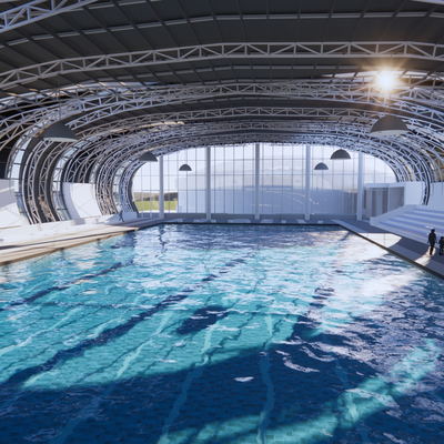  体育馆 游泳馆建筑外观 鸟瞰su模型 