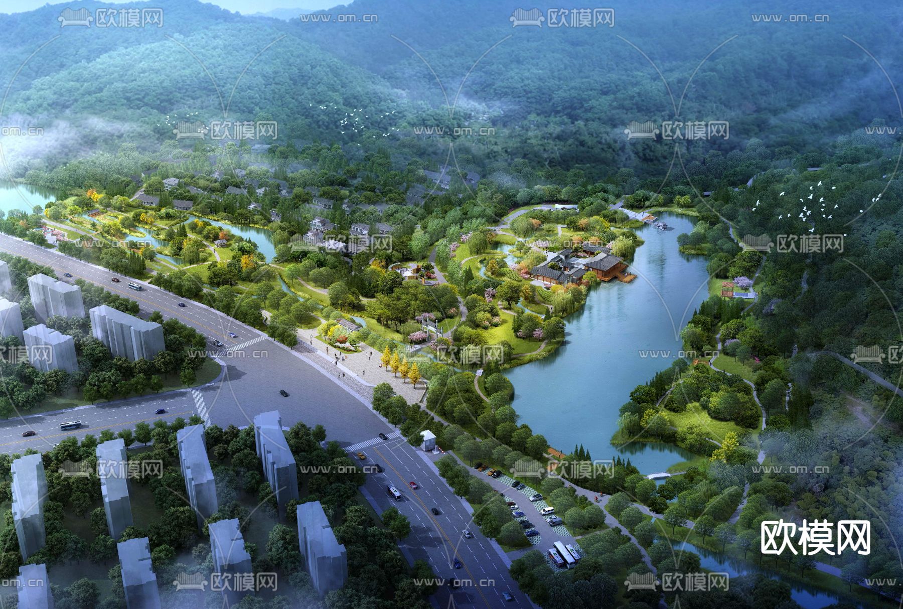 园林景观鸟瞰psd下载_ID12225929_3dmax免费模型-欧模网