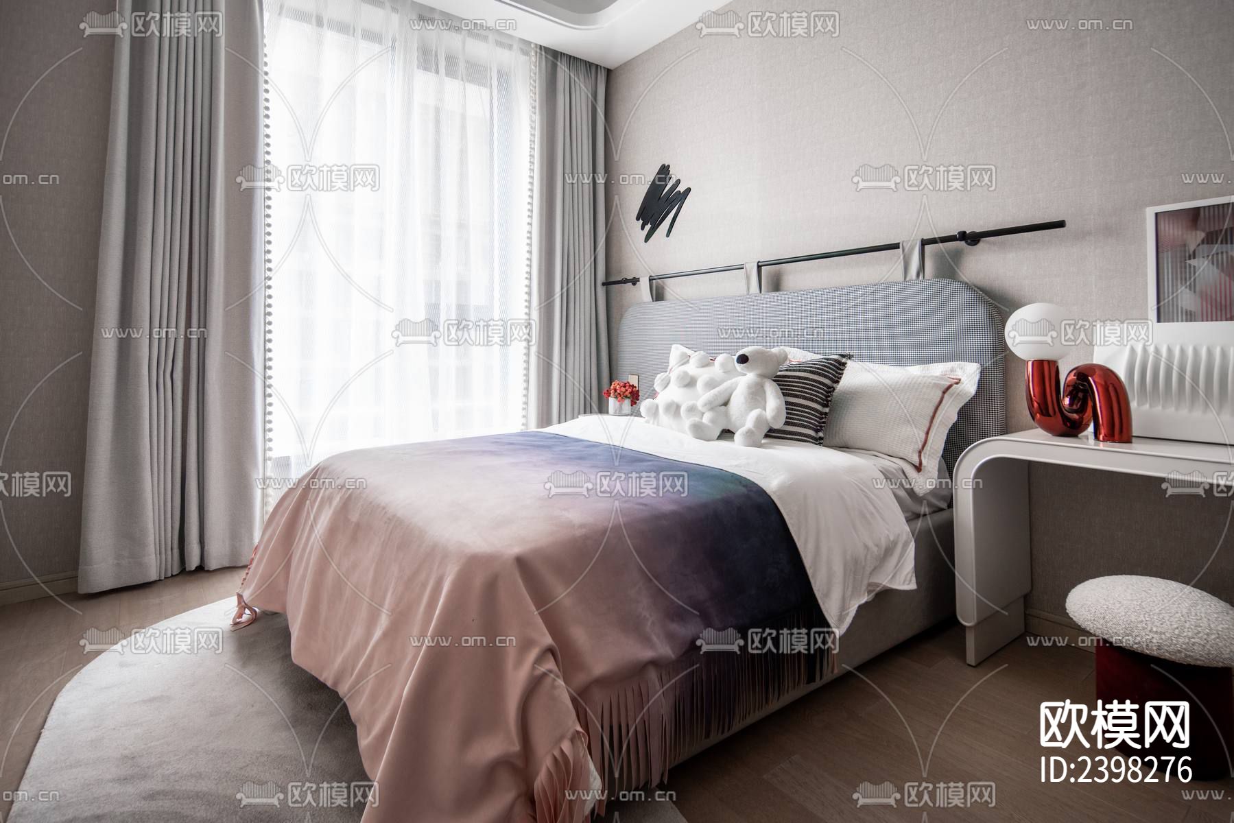 公寓样板间设计cad施工图下载（渲染图4）