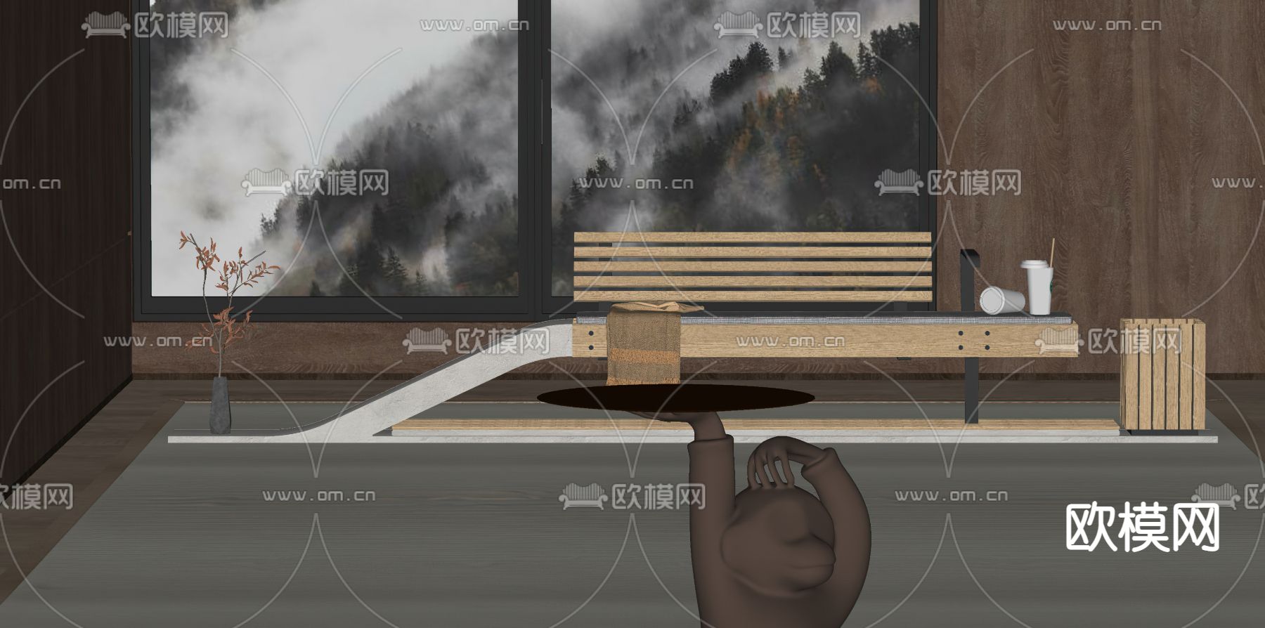 现代户外公用椅su模型下载（渲染图2）